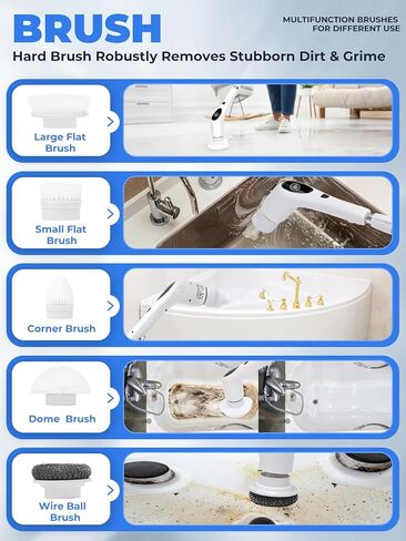 Electric Spin Scrubber Shower Scrubber with Long Handle for Cleaning Bathroom 9 Replaceable Cleaning Brush Heads Power Scrubber 3 Speed Modes Retractable Shower Brush for Bathtub Tile Floor in Kuwait