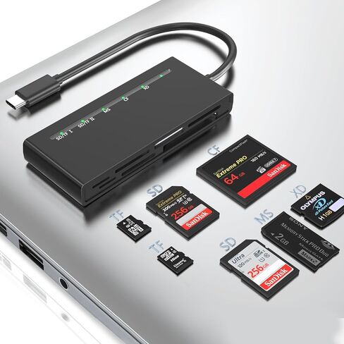 قارئ بطاقة SD USB C، نوع C 5 جيجابت في الثانية عالي السرعة إلى SD/TF/CF/XD/MS قارئ بطاقة الذاكرة، يدعم بطاقة SDXC SDHC TF Micro SD CF MS MMC، محور محول 7 في 1 لهاتف iPhone 15 وiPad وMacBook Pro ، ويندوز، أندرويد in Kuwait