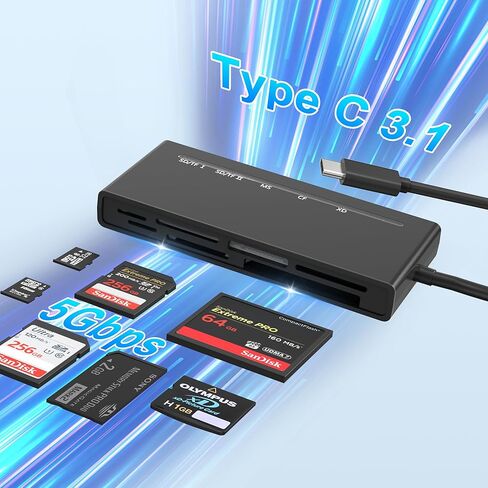قارئ بطاقة SD USB C، نوع C 5 جيجابت في الثانية عالي السرعة إلى SD/TF/CF/XD/MS قارئ بطاقة الذاكرة، يدعم بطاقة SDXC SDHC TF Micro SD CF MS MMC، محور محول 7 في 1 لهاتف iPhone 15 وiPad وMacBook Pro ، ويندوز، أندرويد in Kuwait