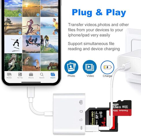 قارئ بطاقة SD، محول بطاقة SD/TF 4 في 1 USB 3.0 أنثى OTG متوافق مع iPhone iPad iPod، كاميرا ألعاب Trail قارئ بطاقة SD التوصيل والتشغيل in Kuwait