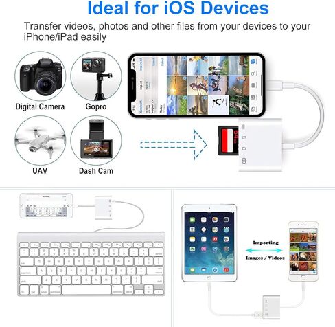 قارئ بطاقة SD، محول بطاقة SD/TF 4 في 1 USB 3.0 أنثى OTG متوافق مع iPhone iPad iPod، كاميرا ألعاب Trail قارئ بطاقة SD التوصيل والتشغيل in Kuwait