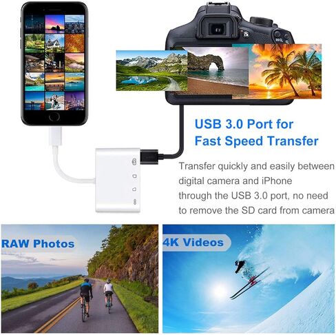 قارئ بطاقة SD، محول بطاقة SD/TF 4 في 1 USB 3.0 أنثى OTG متوافق مع iPhone iPad iPod، كاميرا ألعاب Trail قارئ بطاقة SD التوصيل والتشغيل in Kuwait