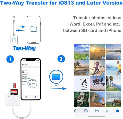 قارئ بطاقة SD، محول بطاقة SD/TF 4 في 1 USB 3.0 أنثى OTG متوافق مع iPhone iPad iPod، كاميرا ألعاب Trail قارئ بطاقة SD التوصيل والتشغيل in Kuwait