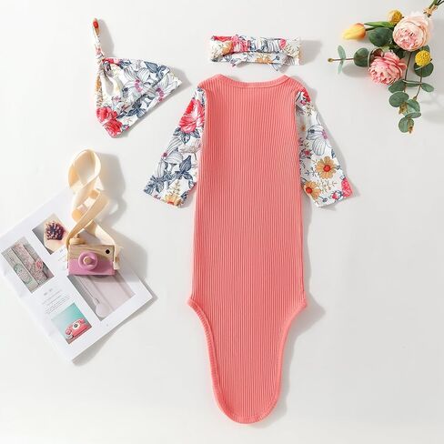 Kislio Newborn Baby Girls Boy Knotted Gown Floral Nightgown Sleeper Gown Swaddle Headband Hat Coming Home Outfit Set in Kuwait