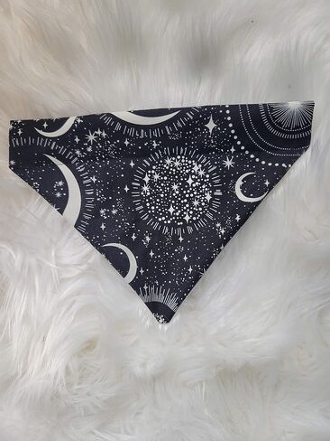 Glow in the Dark Black and White Moons and Stars Over the Collar Dog Bandana That Slips onto Their Existing Collar Size Extra Large in Saudi Arabia