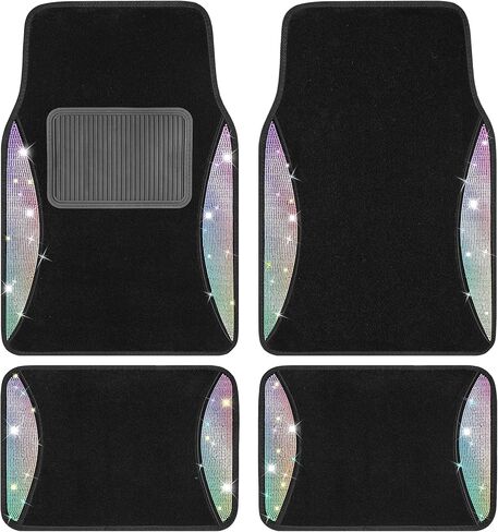 سجادات أرضية السيارة من أحجار الراين اللامعة من PIC AUTO، سجادات أمامية وخلفية لامعة من الكريستال اللامع مع وسادة كعب من ألياف الكربون السوداء - مناسبة عالميًا لسيارات الدفع الرباعي وسيارات السيدان والشاحنات (ذهبية 4 قطع) in Kuwait