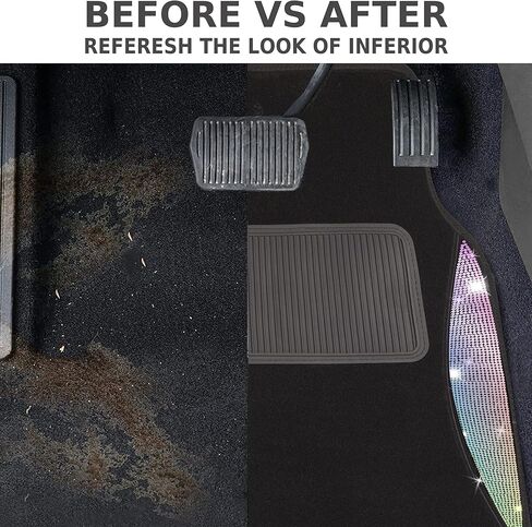 سجادات أرضية السيارة من أحجار الراين اللامعة من PIC AUTO، سجادات أمامية وخلفية لامعة من الكريستال اللامع مع وسادة كعب من ألياف الكربون السوداء - مناسبة عالميًا لسيارات الدفع الرباعي وسيارات السيدان والشاحنات (ذهبية 4 قطع) in Kuwait