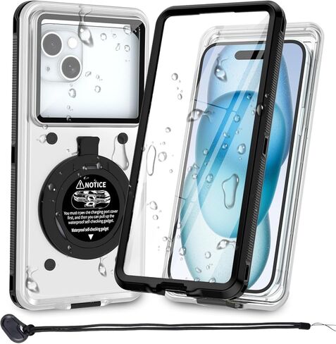 حافظة هاتف مقاومة للماء للغوص، حافظة هاتف تحت الماء مقاس 6.9 بوصة للغطس، حافظة عالمية ذاتية الفحص مقاومة للماء لهاتف آيفون 15 14 13 12 برو ماكس سامسونج S24 S23 S22 جوجل إل جي موتورولا أسود in Kuwait