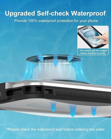 حافظة هاتف مقاومة للماء للغوص، حافظة هاتف تحت الماء مقاس 6.9 بوصة للغطس، حافظة عالمية ذاتية الفحص مقاومة للماء لهاتف آيفون 15 14 13 12 برو ماكس سامسونج S24 S23 S22 جوجل إل جي موتورولا أسود in Kuwait