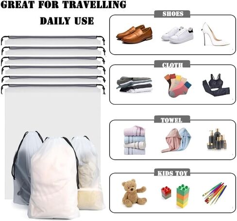 12 قطعة من حقائب الأحذية الشفافة للسفر مقاس 11.8 بوصة × 15.7 بوصة، حقائب أحذية شفافة قابلة للحمل للتخزين بحبل، حقائب كبيرة برباط للسفر للرجال والنساء in Kuwait