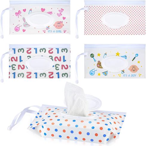 5 قطع من أكياس المناديل المبللة المحمولة، أكياس توزيع مناديل مبللة للأطفال، حقيبة توزيع حامل مناديل مبللة قابلة لإعادة الملء وقابلة لإعادة الاستخدام بسحاب محكم الغلق، وحقائب لحمل مناديل الحفاضات للسفر in Kuwait