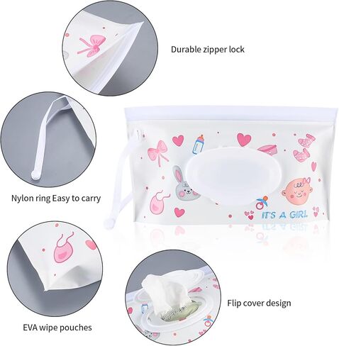 5 قطع من أكياس المناديل المبللة المحمولة، أكياس توزيع مناديل مبللة للأطفال، حقيبة توزيع حامل مناديل مبللة قابلة لإعادة الملء وقابلة لإعادة الاستخدام بسحاب محكم الغلق، وحقائب لحمل مناديل الحفاضات للسفر in Kuwait