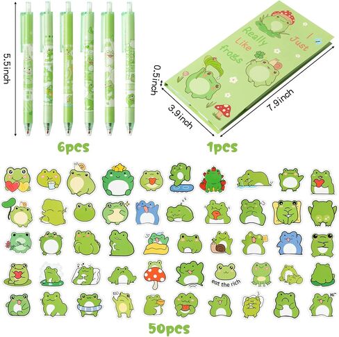 57Pcs Frog Sticky Notes with Pen Stickers Stationary Set 0.5mm Black Gel Ballpoint Pens Frog Self-Stick Notes Pads Cartoon Frog Shaped Vinyl Stickers School Office Supplies Party Favor Gift in Saudi Arabia