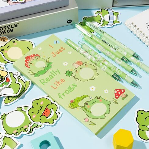 57Pcs Frog Sticky Notes with Pen Stickers Stationary Set 0.5mm Black Gel Ballpoint Pens Frog Self-Stick Notes Pads Cartoon Frog Shaped Vinyl Stickers School Office Supplies Party Favor Gift in Saudi Arabia