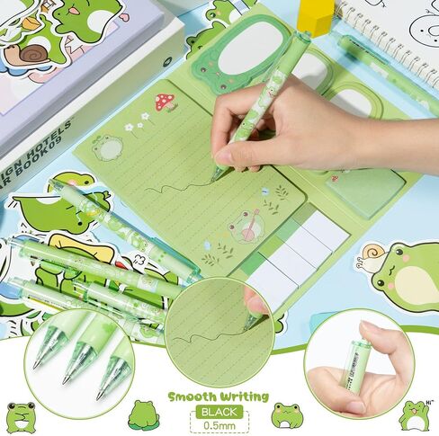 57Pcs Frog Sticky Notes with Pen Stickers Stationary Set 0.5mm Black Gel Ballpoint Pens Frog Self-Stick Notes Pads Cartoon Frog Shaped Vinyl Stickers School Office Supplies Party Favor Gift in Saudi Arabia