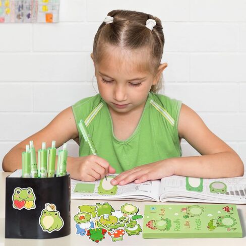 57Pcs Frog Sticky Notes with Pen Stickers Stationary Set 0.5mm Black Gel Ballpoint Pens Frog Self-Stick Notes Pads Cartoon Frog Shaped Vinyl Stickers School Office Supplies Party Favor Gift in Saudi Arabia