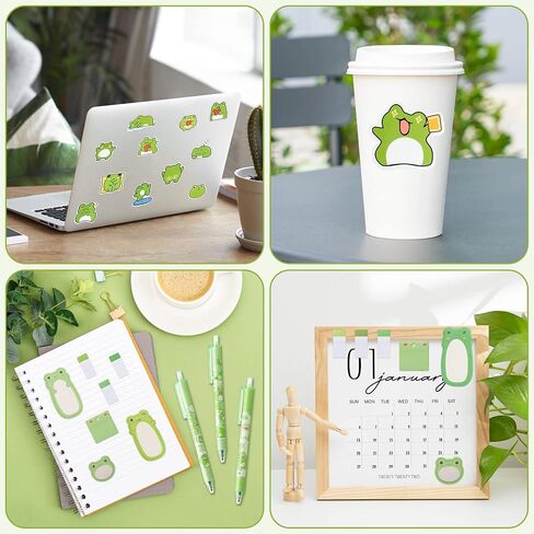 57Pcs Frog Sticky Notes with Pen Stickers Stationary Set 0.5mm Black Gel Ballpoint Pens Frog Self-Stick Notes Pads Cartoon Frog Shaped Vinyl Stickers School Office Supplies Party Favor Gift in Saudi Arabia