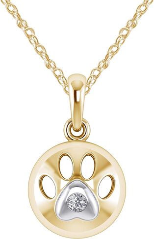 14k Yellow, White Gold Over Sterling Silver Natural Diamond Paw Print Necklace, Paw Necklace, Dog Necklace, Dog Jewelry for Women, Dog Paw Necklace, Dog Pendant in Saudi Arabia