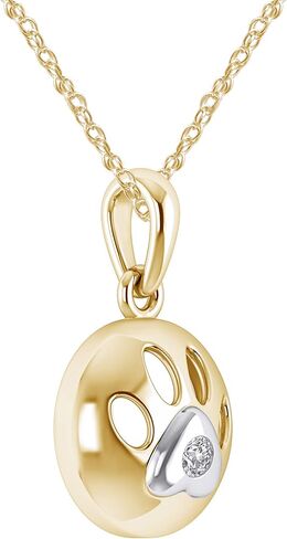 14k Yellow, White Gold Over Sterling Silver Natural Diamond Paw Print Necklace, Paw Necklace, Dog Necklace, Dog Jewelry for Women, Dog Paw Necklace, Dog Pendant in Saudi Arabia