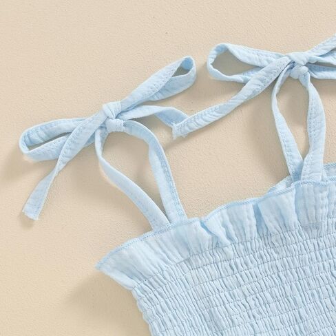 Toddler Baby Girl Summer 2Pcs Outfit Set Sleeveless Ruffle Crop Top with Cotton Linen Pants Solid Color Clothes in Kuwait