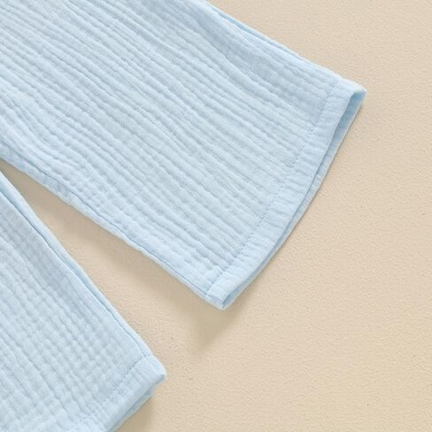 Toddler Baby Girl Summer 2Pcs Outfit Set Sleeveless Ruffle Crop Top with Cotton Linen Pants Solid Color Clothes in Kuwait