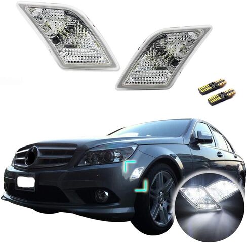 GTINTHEBOX CAN-bus Error Free Clear Lens Side Marker Lamps with Pure White LED Lights for 2008-2011 Mercedes Benz W204 C250 C300 C350,2008-2013 C63 AMG in Kuwait