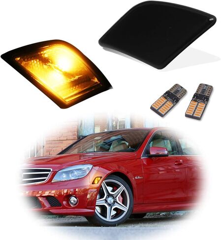 GTINTHEBOX CAN-bus Error Free Clear Lens Side Marker Lamps with Pure White LED Lights for 2008-2011 Mercedes Benz W204 C250 C300 C350,2008-2013 C63 AMG in Kuwait
