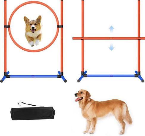 Dog Agility Training Jumping Hoop for Small Medium Dogs, Adjustable Height Pet Exercise Equipment for Outdoor Backyard (Weave Poles) in Saudi Arabia