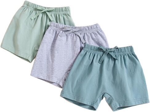 3 Pack Baby Boy Shorts Solid Cotton Short with Drawstring Casual Summer Bottoms Pants in Saudi Arabia