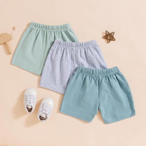 3 Pack Baby Boy Shorts Solid Cotton Short with Drawstring Casual Summer Bottoms Pants in Saudi Arabia