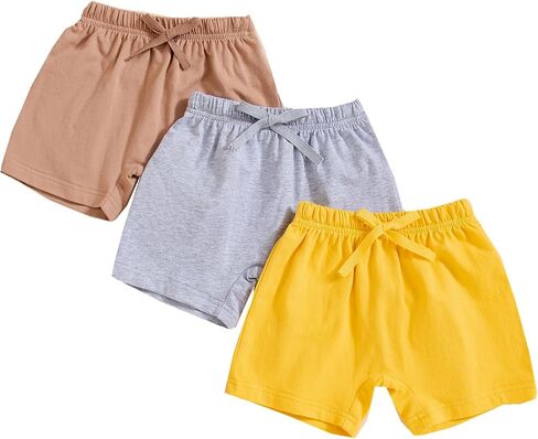 3 Pack Baby Boy Shorts Solid Cotton Short with Drawstring Casual Summer Bottoms Pants in Saudi Arabia
