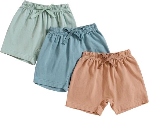 3 Pack Baby Boy Shorts Solid Cotton Short with Drawstring Casual Summer Bottoms Pants in Saudi Arabia