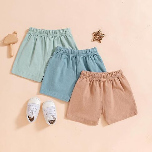3 Pack Baby Boy Shorts Solid Cotton Short with Drawstring Casual Summer Bottoms Pants in Saudi Arabia