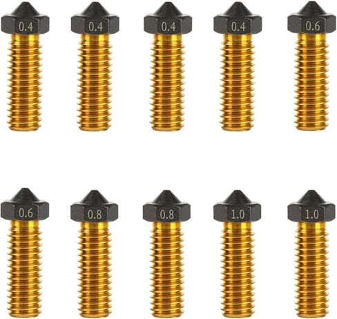 10Pcs V6 Volcano PTFE Nozzles 0.4/0.6/0.8/1.0mm M6 Thread Hotend Extruder PTFE Coating Volcano Nozzle for Artillery Genius, Sidewinder X1, X2, for Anycubic Vyper, Kobra Plus, Kobra Max in Kuwait