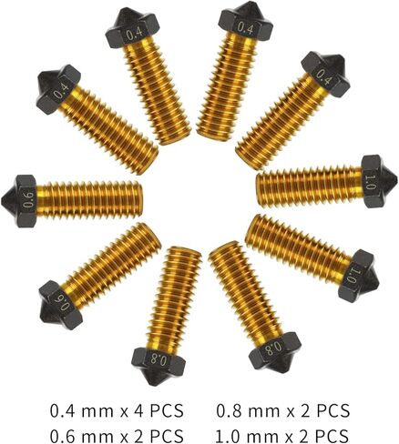 10Pcs V6 Volcano PTFE Nozzles 0.4/0.6/0.8/1.0mm M6 Thread Hotend Extruder PTFE Coating Volcano Nozzle for Artillery Genius, Sidewinder X1, X2, for Anycubic Vyper, Kobra Plus, Kobra Max in Kuwait