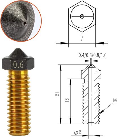 10Pcs V6 Volcano PTFE Nozzles 0.4/0.6/0.8/1.0mm M6 Thread Hotend Extruder PTFE Coating Volcano Nozzle for Artillery Genius, Sidewinder X1, X2, for Anycubic Vyper, Kobra Plus, Kobra Max in Kuwait