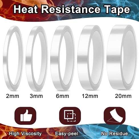 5 Rolls 2/3/ 6/12/ 20mm x 33m 108ft Clear Heat Transfer Tape Multi Sized Transparent High Temperature Heat Resistant Tape Thermal Tape for Heat Press and Sublimation, No Residue in Saudi Arabia