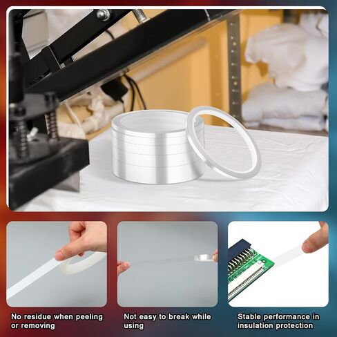 5 Rolls 2/3/ 6/12/ 20mm x 33m 108ft Clear Heat Transfer Tape Multi Sized Transparent High Temperature Heat Resistant Tape Thermal Tape for Heat Press and Sublimation, No Residue in Saudi Arabia
