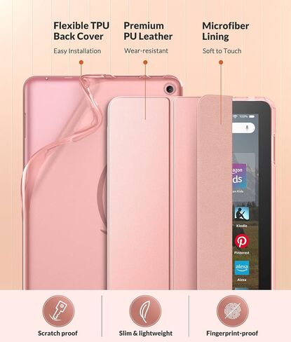 حافظة MoKo تناسب أجهزة Kindle Fire HD 8 & 8 Plus اللوحية الجديدة كليًا (إصدار الجيل الثاني عشر - 2022) مقاس 8 بوصات، غطاء خلفي ملون ناعم من مادة TPU، غطاء ذكي نحيف متعدد الزوايا، تنبيه/غفو تلقائي، ذهبي وردي in Saudi Arabia