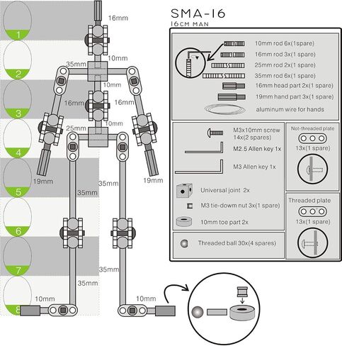 Diy Studio Stop Motion Armature Kits | Metal Puppet Figure for Character Design Creation | Not-Ready Studio Armature Kits Very Easy to Assemble for Stop Motion Animation or Just Fun | 160 mm Tall in Saudi Arabia
