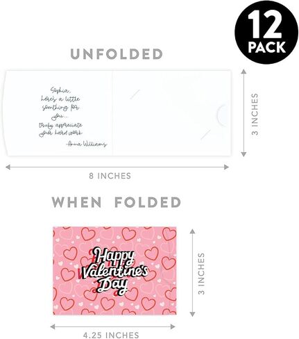 Andaz Press 12 Pack Assorted Happy Valentine's Day Gift Card Holders 4.25 x 3-Inch Pink Red Credit Card Size Sleeves, Valentines Day Gift Card Holder for Kids, Teacher Valentine Card in Saudi Arabia