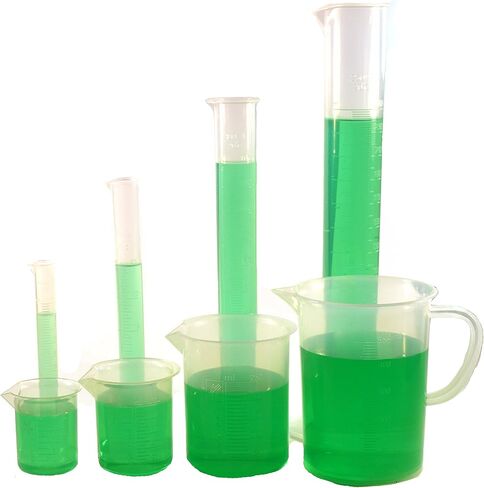 مجموعة قياس حجم بلاستيك البولي بروبيلين الصناعي من EISCO - 3 أكواب، 4 أسطوانات متدرجة، 1 إبريق - بلاستيك من مصدر أمريكي in Kuwait