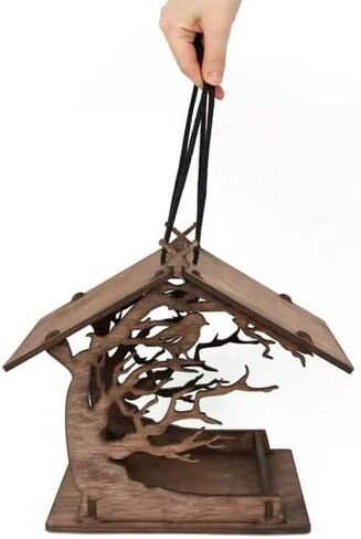 Bird Feeder 11.8x9.3x7.9 inches - Hanging Bird Feeder - Love Birds - Birds House - Birdhouses - Wooden Bird Feeder - Garden Decor - Patio Decor - Garden Gift in Saudi Arabia