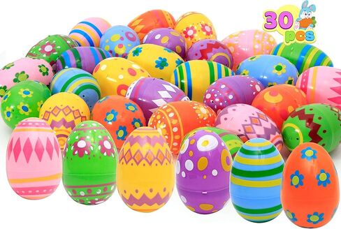 JOYIN 30 Pcs 3.15Inch Printed Plastic Eggs, Colorful Plastic Easter Eggs, Fillable Empty Eggs Bulks for Easter Egg Hunt Event, Easter Basket Stuffers, Egg Toddler Gift in Saudi Arabia
