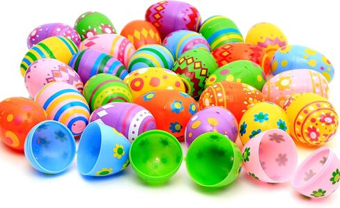 JOYIN 30 Pcs 3.15Inch Printed Plastic Eggs, Colorful Plastic Easter Eggs, Fillable Empty Eggs Bulks for Easter Egg Hunt Event, Easter Basket Stuffers, Egg Toddler Gift in Saudi Arabia