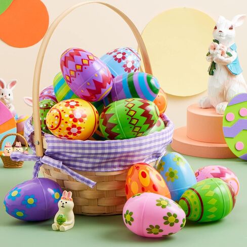 JOYIN 30 Pcs 3.15Inch Printed Plastic Eggs, Colorful Plastic Easter Eggs, Fillable Empty Eggs Bulks for Easter Egg Hunt Event, Easter Basket Stuffers, Egg Toddler Gift in Saudi Arabia