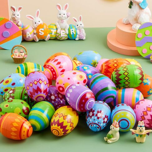 JOYIN 30 Pcs 3.15Inch Printed Plastic Eggs, Colorful Plastic Easter Eggs, Fillable Empty Eggs Bulks for Easter Egg Hunt Event, Easter Basket Stuffers, Egg Toddler Gift in Saudi Arabia
