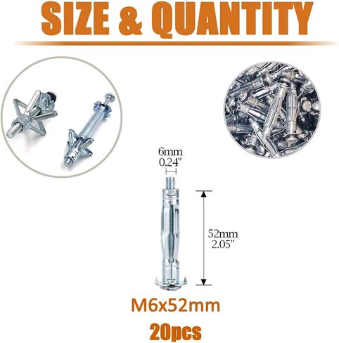 ISPINNER 20 قطعة M4x32mm مسامير تثبيت جدارية من الفولاذ المطلي بالزنك مولي بولت مجوفة للجدران الجافة والجص والبلاط in Kuwait