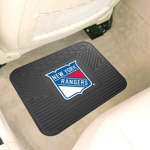 FANMATS 13860 New York Rangers 2-Piece Deluxe Car Mat Set, Vinyl Trim and Colored Team Logo, Dual Rib Charcoal Carpet, Trimmable Edges in Kuwait