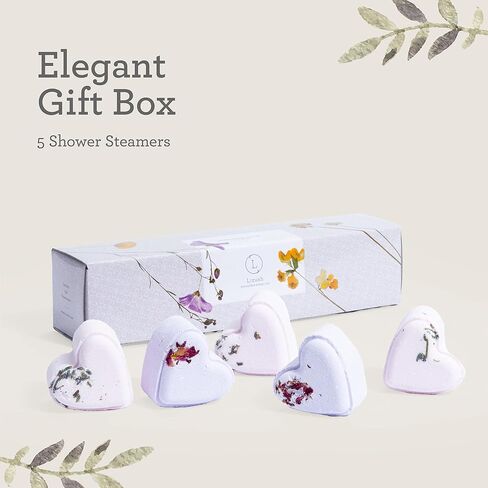 Lizush Luxury Spa Gift Basket And Self Care Gifts For Women With Mint, Lavender, Grapefruit, And Eucalyptus Heart-Shaped Shower Steamers With Box and Card - Personalized - 5 Piece Set in Saudi Arabia